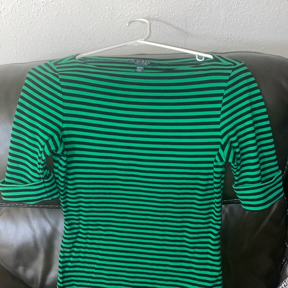 Ralph Lauren Green Stripe Quarter Sleeve